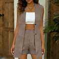 thumbnail image 2 of Feancey Women's 2 Piece Outfits Linen Blazer Vest and Dress Shorts Formal Suit Sets Open Front Sleeveless Cardigan Travel Sets Khaki L, 2 of 8