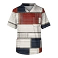 thumbnail image 3 of Domuza Men Scrub Top Plaid Stripe Printed V Neck Short Sleeve Nurse Uniform Big and Tall Soft Comfy Medical Scrub Tops with 3 Pockets White 5XL, 3 of 4