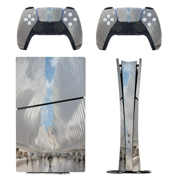 Skin Sticker for PS5 Slim Standard Disc Digital Edition Console and Controllers Decals for Playstation 5 (Building,PS5 Slim)