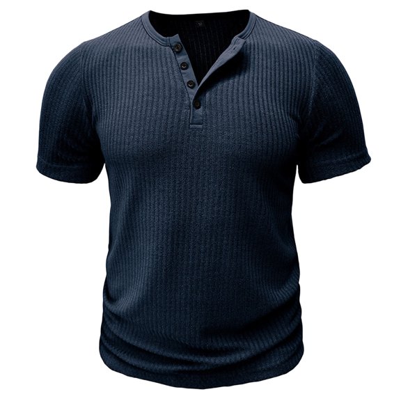 Men's Henley Shirt Short Sleeve Vertical Ribbed Textured T-Shirt 4 Button Placket Regular Fit Casual Summer Tops for Daily Wear,XL
