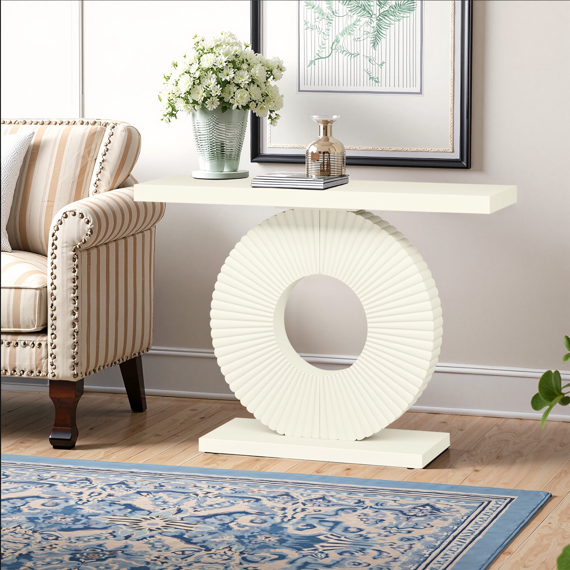 MAYEERTY 40 Inch Glam Console Table, 1.57" Thick Abstract Texture Top 120Lbs Load Capacity
