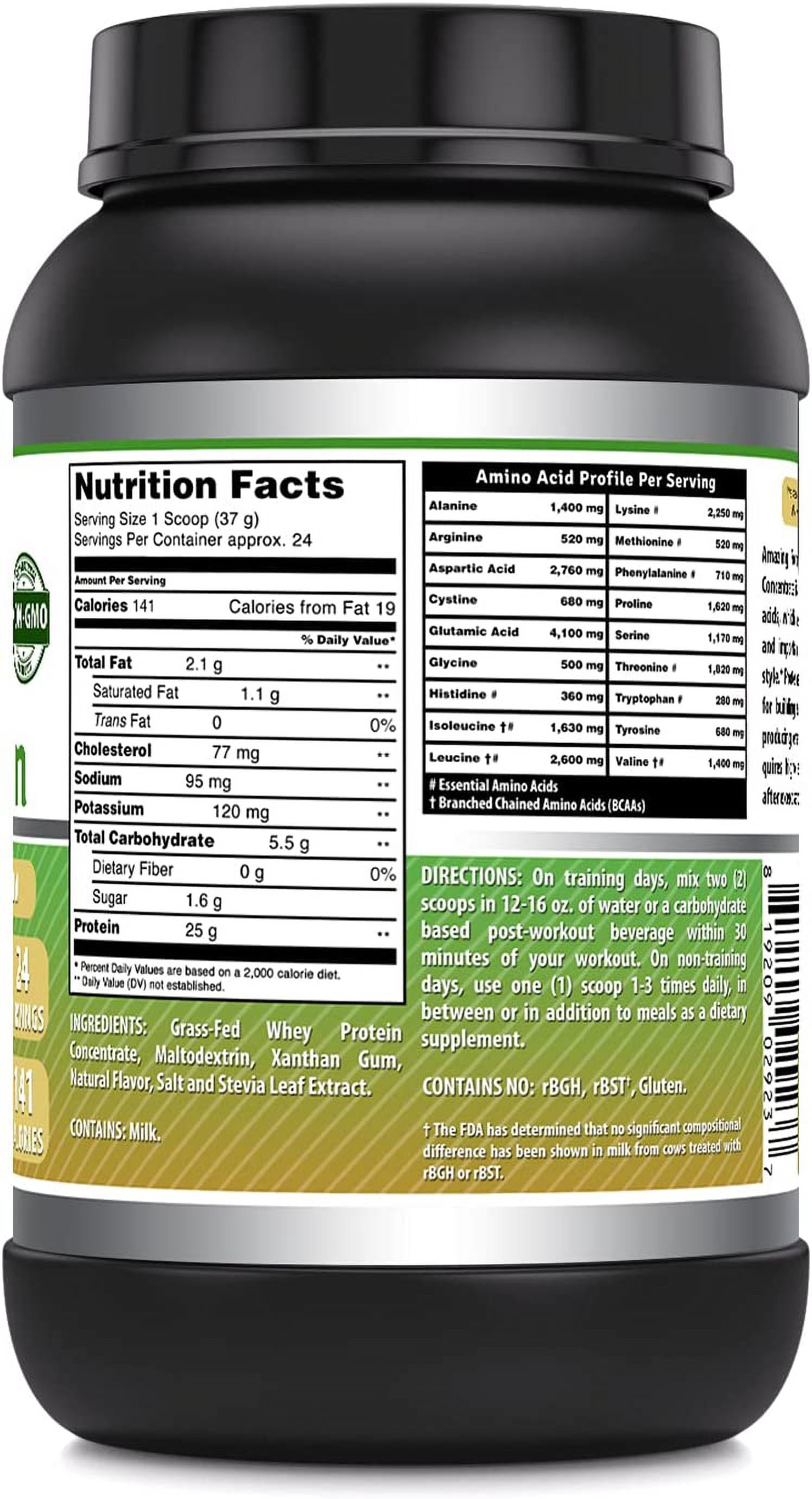 Amazing Formulas Grass-Fed Whey Protein 2Lbs Supplement | Vanilla Flavor | 24 Serving Per Unit | 25 Gram Protein per Serving | Made in USA