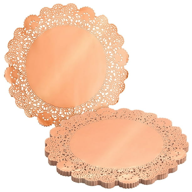 100 Pack Metallic Copper Orange Placemats, Round Paper Lace Doilies for