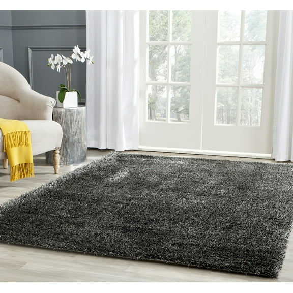 SAFAVIEH Charlotte Solid Plush Shag Area Rug, Charcoal, 6'7" x 9'