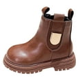 thumbnail image 5 of Girls Kids Lug Sole Ankle Boots Back Zipper Chunky Low Heel Slip on Round Toe Winter Chelsea Booties, 5 of 8