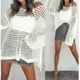 thumbnail image 5 of Mifelio Womens Tops Women's Summer Crochet Hollow Out Long Sleeve Beach Bikini Swimsuit Mesh Cover Up Tunic Top Going Out Tops for Women White One Size, 5 of 9