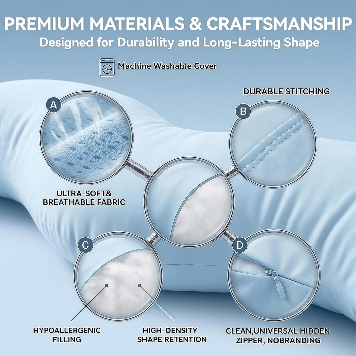 Upgraded Pea Pod Body Pillow for Side Sleeper, Ergonomic Double Curve Design for Hip & Leg Support, Full Body Comfort Pillow for Back & Neck