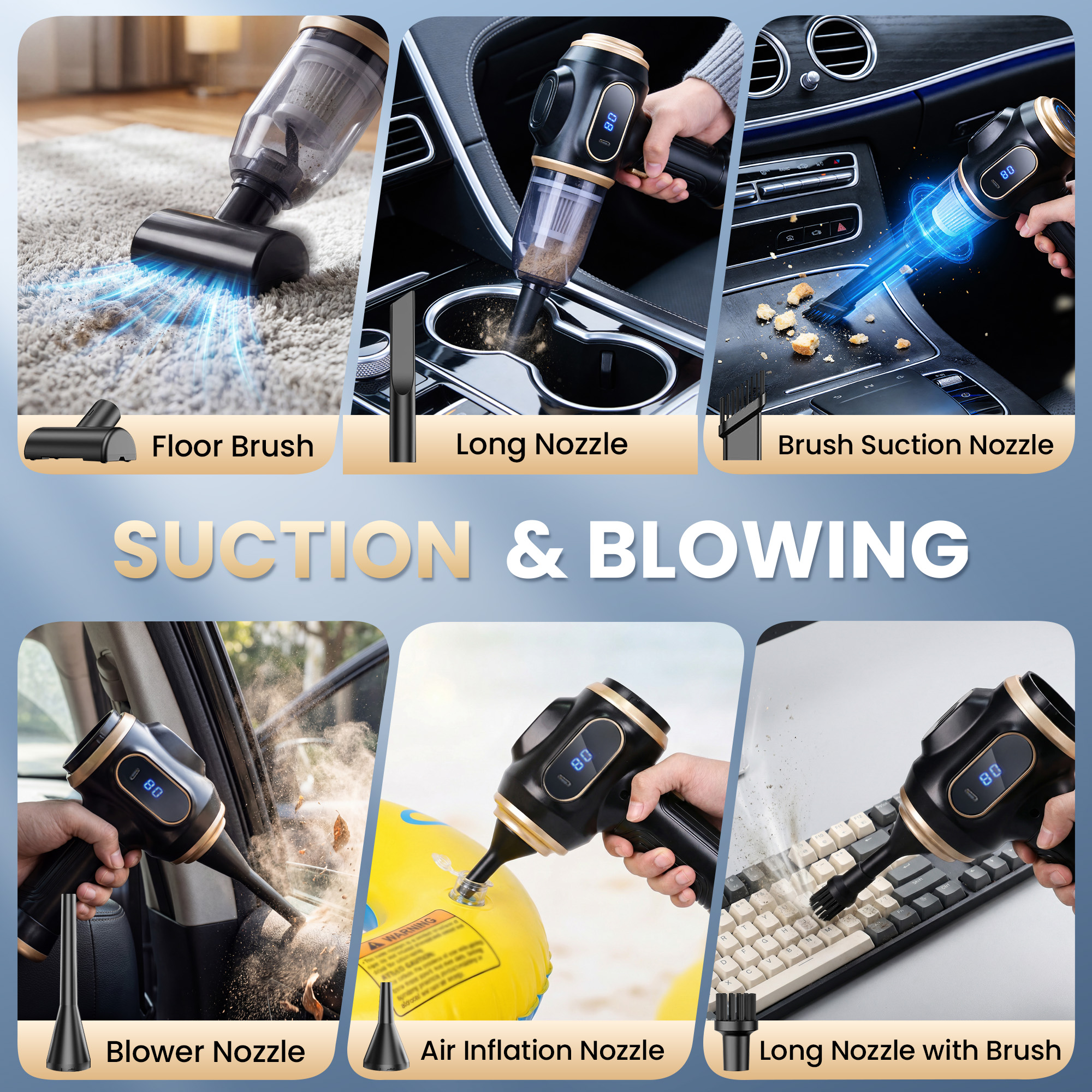 FLORAY Cordless Handheld Car Vacuum, 9 Attachments, LED Battery Display photo 5