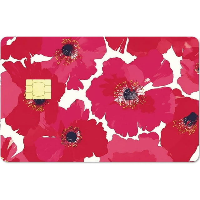 Flower Debit Card Stickers Credit Card Skin Red Waterproof Vinyl Bank Card Cover Skin Decals Protecting Sticker Removable Personalizing Anti-Wrinkling Slim for Card Decor 7.3x5.4 Inch