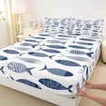 thumbnail image 4 of Feelyou Vintage Ink Fish Full Size Sheets for Kids Boys Girls, Cartoon Line Art Animal Bed Sheets, Indigo, 4pcs, 4 of 5