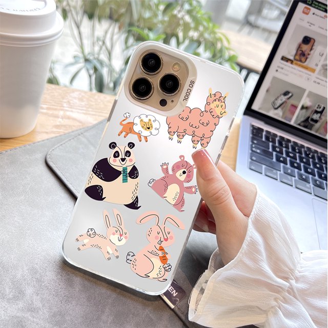 ¡Actualiza el estilo de tu iPhone con una exclusiva cubierta plateada de doble capa pulida con dibujos animados!