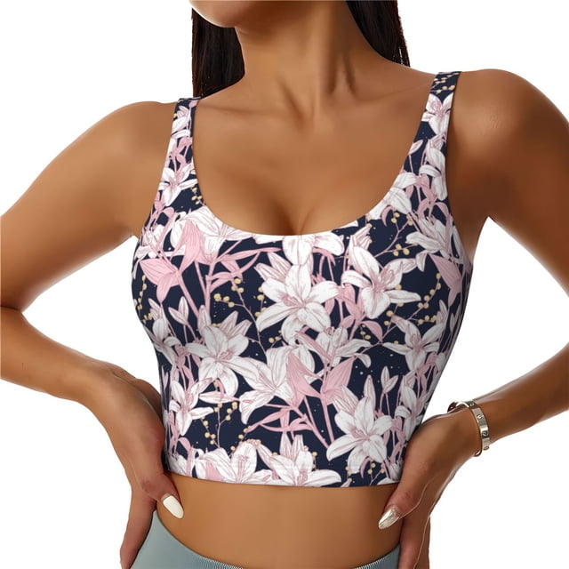 Balery Lilies Flowers Sujetadores deportivos con espalda cruzada para mujer, acolchados, sin costuras, de alto impacto, ideales para yoga, gimnasio, entrenamiento y fitness.-Small