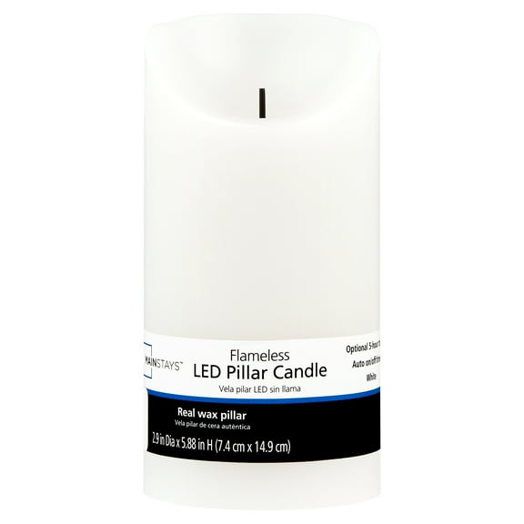 Mainstays Unscented Flameless LED Pillar Candle, White Body, 3 x 6 in