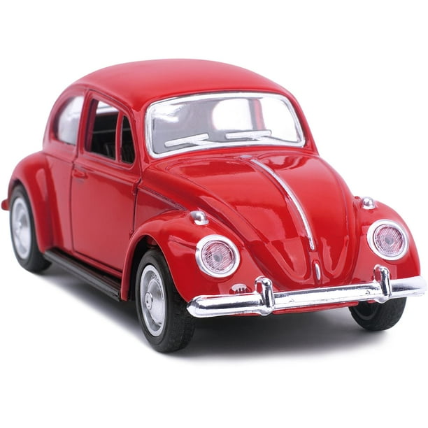 Clásico 1967 Volkswagen Vw Beetle Bug Vintage 1/32 Escala Diecast Metal Pull Back Action Drives Coche Adelante Modelo de Coche Juguete para Regalo/Niños (Rojo)
