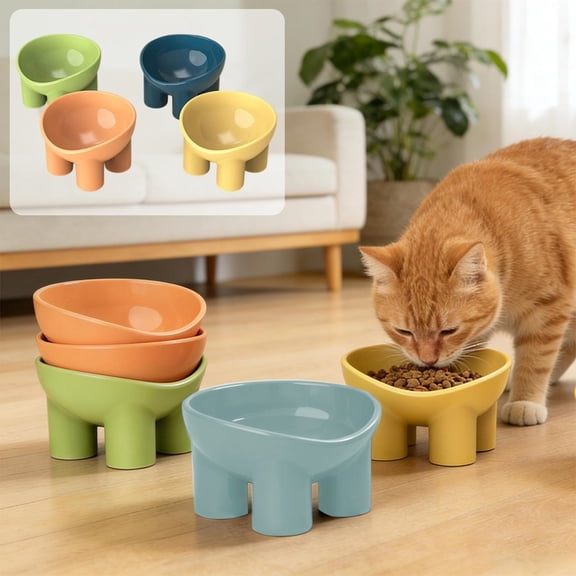 AYktou 4 Pcs Elevated Raised Cat Bowls, Spill Proof Devise Pet Bowls Wide Mouth Non-Skid Dog Water and Food Bowls, Tilted Splash-Proof Cats Food Water Bowl Set Puppy Food Dishes Pet Feeder