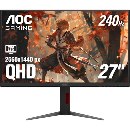 AOC Gaming Q27G4ZMN 27" Mini-LED Gaming Monitor, QHD Ultra Wide 1440p, 240Hz, 1ms, DisplayHDR 1000, Adaptive-Sync, 1152 Dimming Zones, Xbox/PS5/Switch Ready, 3-Year Zero-Bright-dot.