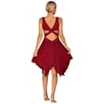 thumbnail image 2 of Yeahdor Womens Lyrical Contemporary Dance Costume Sleeveless Cross Back Asymmetrical Hem Dress Dance Wear Burgundy L, 2 of 7