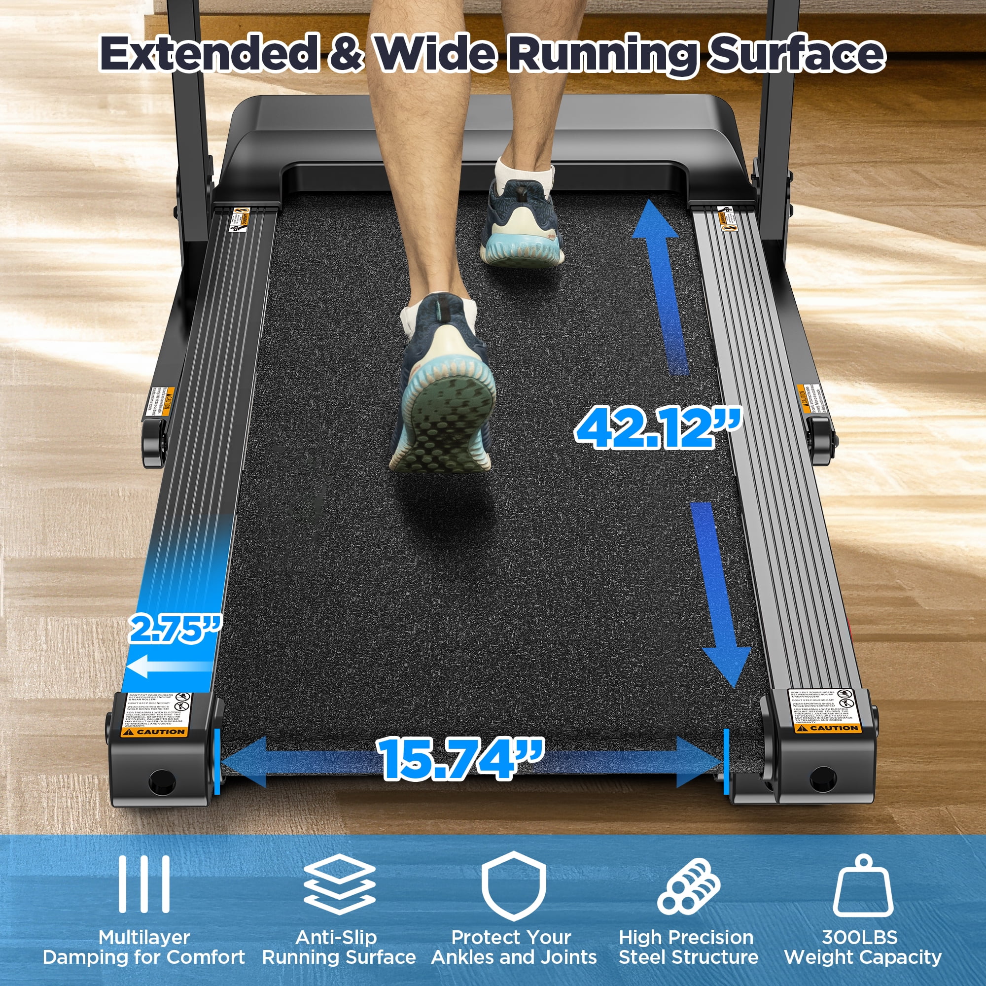 3HP Treadmill with Incline and Handles, Portable Foldable Heavy Duty Treadmill for Home, 300-350 lbs Capacity, 7.5 MPH, 71 Programs, Free App Workouts, Walking, Jogging, Running Machine