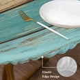 thumbnail image 3 of Farmhouse Aqua Brown Round Tablecloth, Fitted Table Cover with Elastic for 36"-44" Round Tables, Vintage Wooden Striped Table Cloth Outdoor Indoor Dinning Party Waterproof Tablecloths, 3 of 7