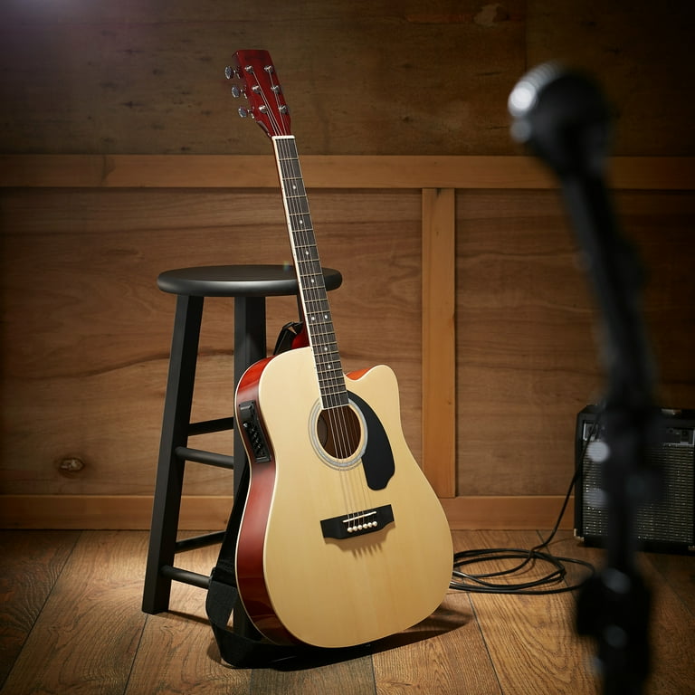 Ashthorpe Full Size Cutaway Thinline Acoustic Electric Guitar Package Natural