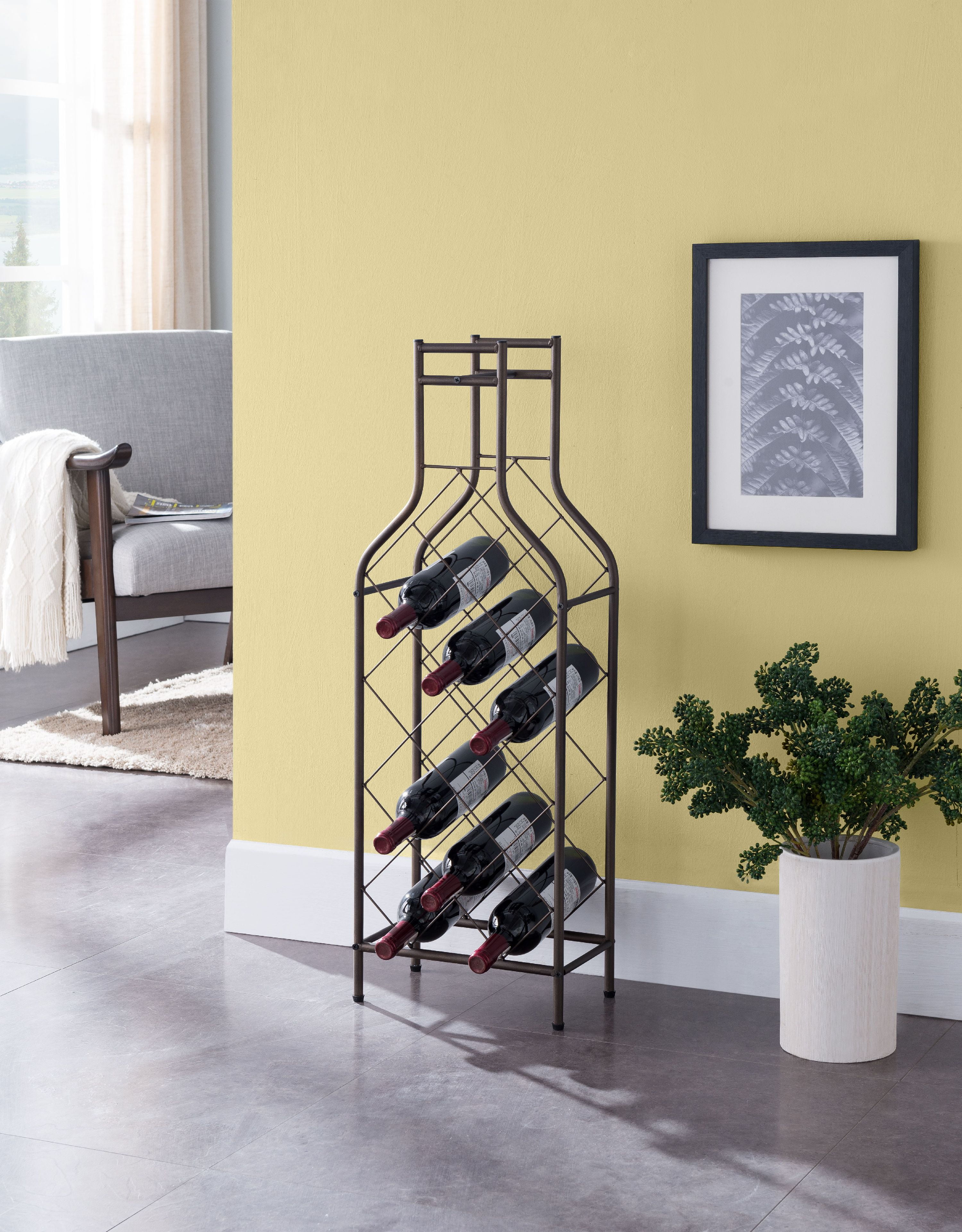 Lawton Floor Wine Rack, Pewter Metal, Transitional, 12 Bottle Holders