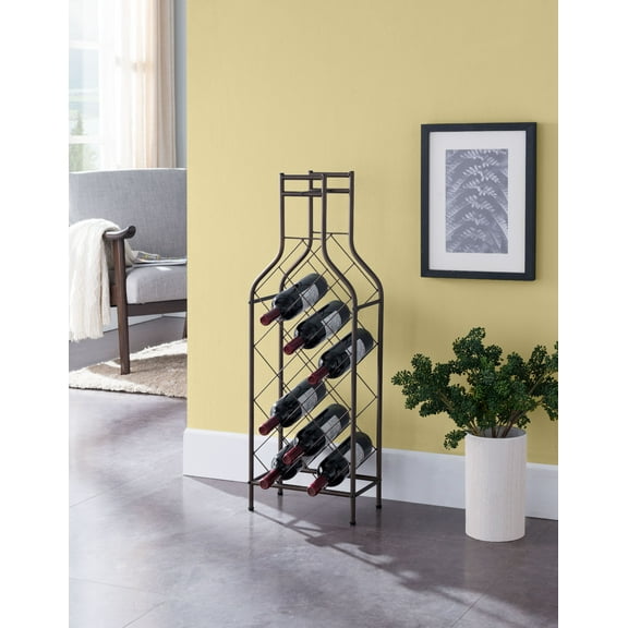 Lawton Floor Wine Rack, Pewter Metal, Transitional, 12 Bottle Holders