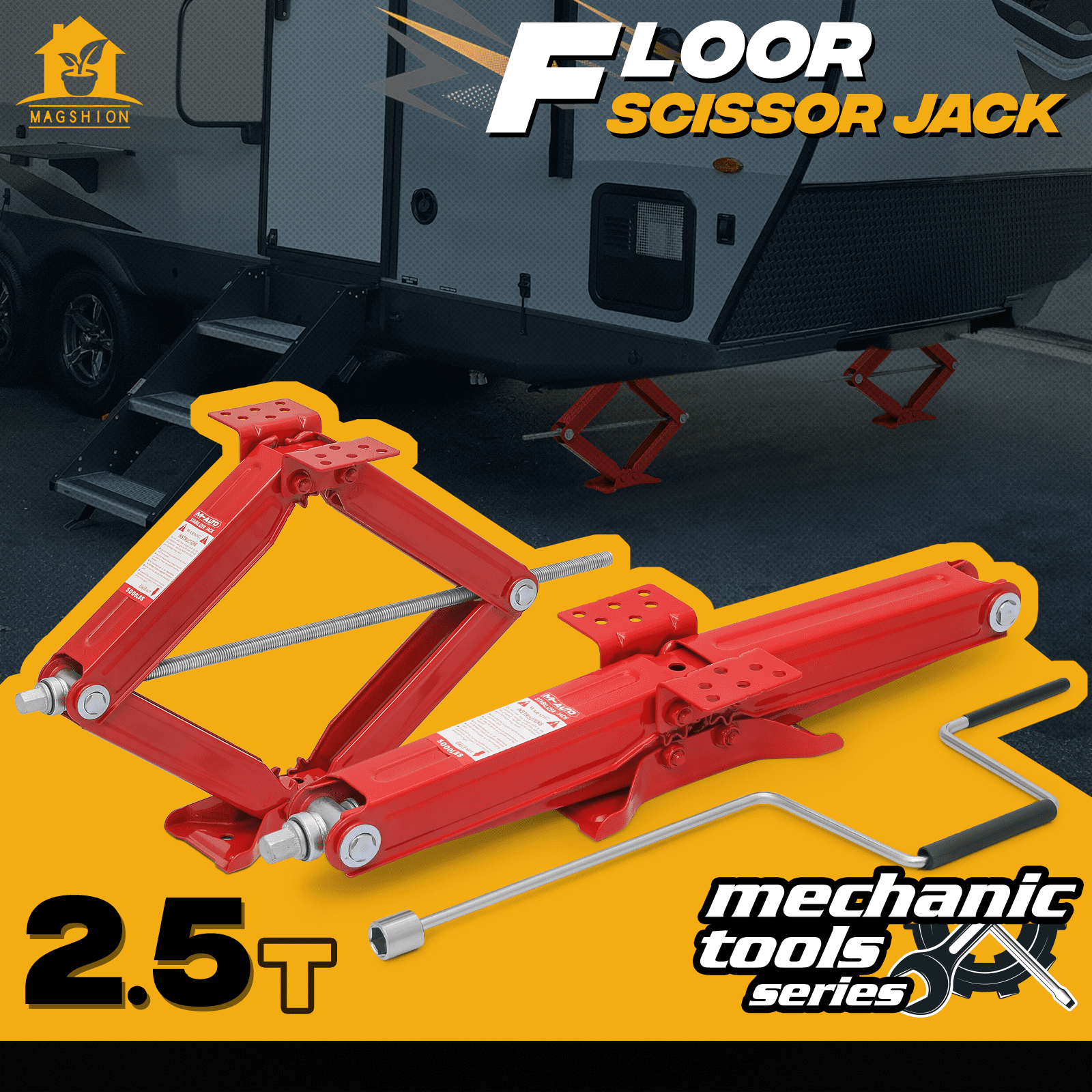 Magshion Set of 2 Heavy Duty Scissor Jack, 2.5 Ton 5000lbs Car Jack Tire Repair Tools Kit, RV Trailer Stabilizer Leveling Scissor Jacks with Handle, Red
