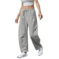thumbnail image 4 of FUNUONY Womens Wide Leg Barrel Pants Elastic High Waisted Trousers Loose Casual Palazzo Pants with Pockets Cropped Relax Fit Trouser Ankle Pants Sports Pants Curved Wide Leg Pants Sweatpants Grey Xl, 4 of 9