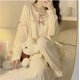 thumbnail image 5 of Conjunto de pijama para mujer, 2 piezas, ropa de descanso, manga larga, pantalones superiores, ropa para otoño, blanco, L, 5 of 7