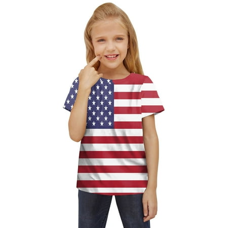 

Cute Tops for Girls Kids Toddler Children Unisex Spring Summer Active Fashion Daily Daily Indoor Outdoor Print Short Sleeve Tops American Independence Day Tshirt Clothing