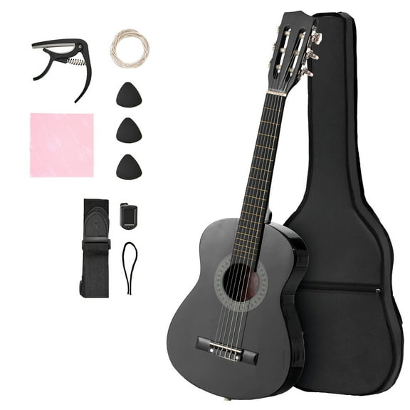 KFFKFF 30-Inch Classical Guitar Starter Kit, Wooden Acoustic Guitar for Beginners, Includes Nylon Strings, Gig Bag, Strap, Tuner, Extra Strings, Picks, and Capo, Ideal for Kids, Students