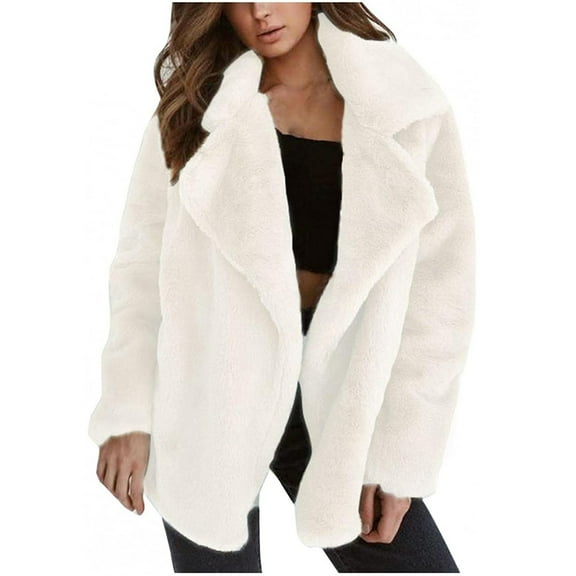 Fuzzy Fleece Jacket Women Winter Warm Thick Sherpa Lapel Cardigan Coat Casual Fashion Long Sleeve Solid Color Plush Jacket Outwear