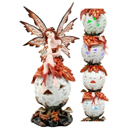Fire Flower (Ebros Fall Fire Crimson Fairy Goddess Sitting On LED Night Light Flower Orb Figurine Missing You Enchanted Fairy Collector Sculpture)