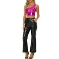 thumbnail image 2 of Metallic Crop Top for Women's One Shoulder Halloween Day Party Clubwear Shiny Holographic Tank Tops XL Hot Pink, 2 of 6