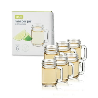 True Mason Jar Shot Glasses for Tequila, Cocktail Party, 1 oz, Set of 6
