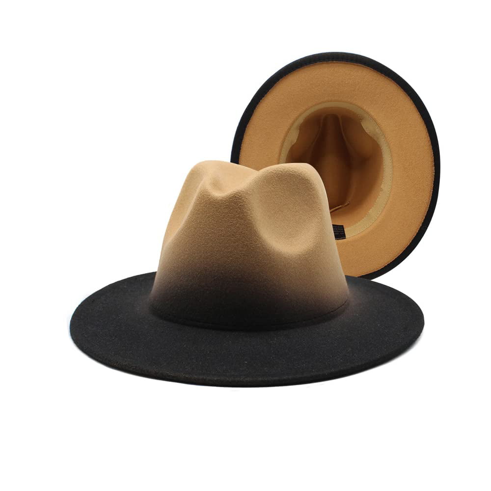 Wide Brim Fedora Hats for Women Classic Two Tone Felt Fedora Hats for Men