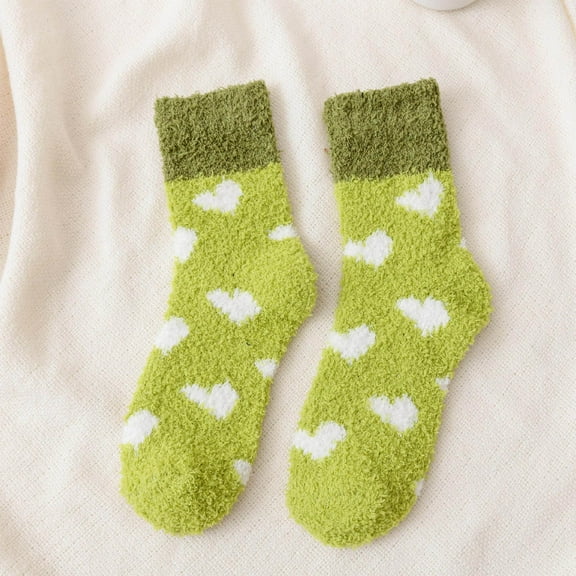 Womens Fuzzy Sock Heart Printed Thickened Mid Tube Socks Warm Floor Socks Home Socks