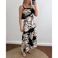thumbnail image 3 of CHICME Womens Dresses Floral Print Spaghetti Strap Sleeveless Hollow Out Ruched Casual A Line Party Midi Dress Black-S, 3 of 9