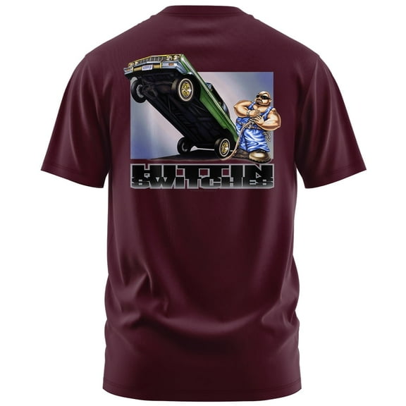 Rollin Hard Hittin Switches Graphic T-Shirt (Large, Burgundy)