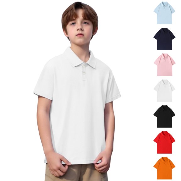 Bigetiay Boys Short Sleeve Polo Shirts Summer Casual Solid Gentleman Tops Tennis Shirts for Kids School Outdoor Any Occasion 6-7 Years
