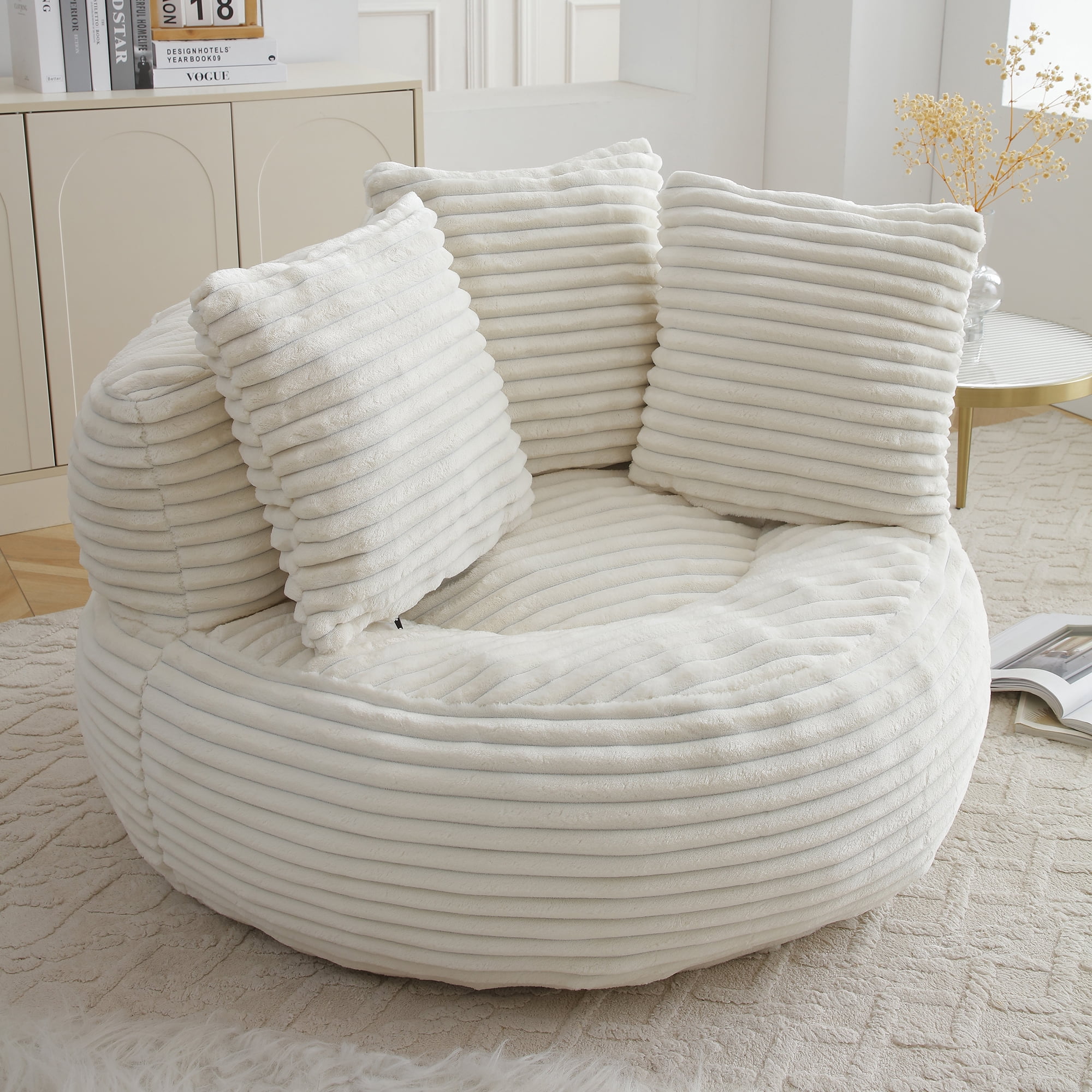 Leumius Lazy Sofa,Corduroy Fabric Oversized Bean Bag Sofa with High Back,Lounge Floor Sofa for Gaming,Reading Living Room Bedroom Office,Beige