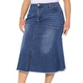 thumbnail image 2 of DARING DIVA Women's Plus Denim Fishtail Midi Jean Skirt with Pockets 1X Blue, 2 of 6
