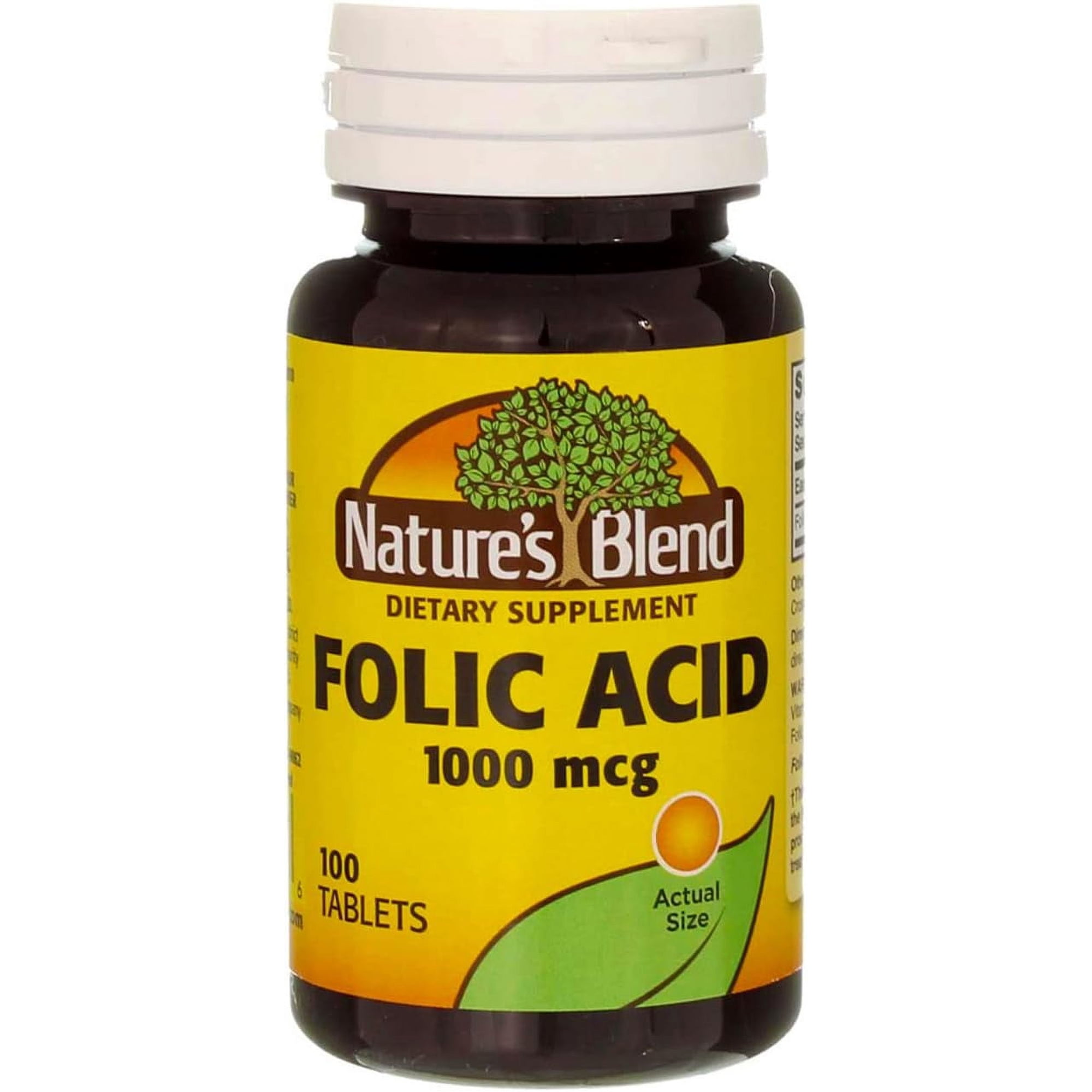 Nature's Blend Folic Acid Supplement - Vitamin B9 For Prenatal & Heart Health Support for Women - Gluten-Free Formula - Easy to Swallow Daily Nutrition - Made in USA - 100 Tablets - Pack of 1