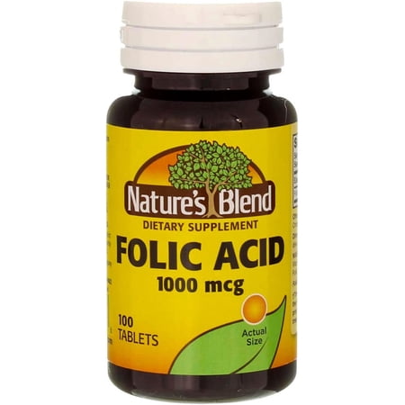 Nature's Blend Folic Acid Supplement - Vitamin B9 For Prenatal & Heart Health Support for Women - Gluten-Free Formula - Easy to Swallow Daily Nutrition - Made in USA - 100 Tablets - Pack of 3