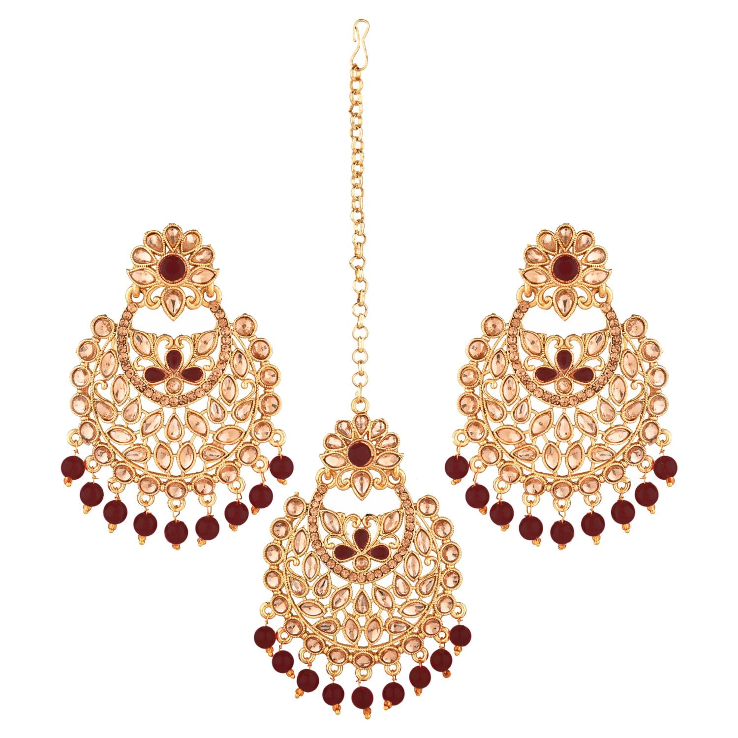 Aheli Blue Ethnic Indian Jewelry Set - Necklace, Earrings & Maang Tikka For Women, Bollywood Style