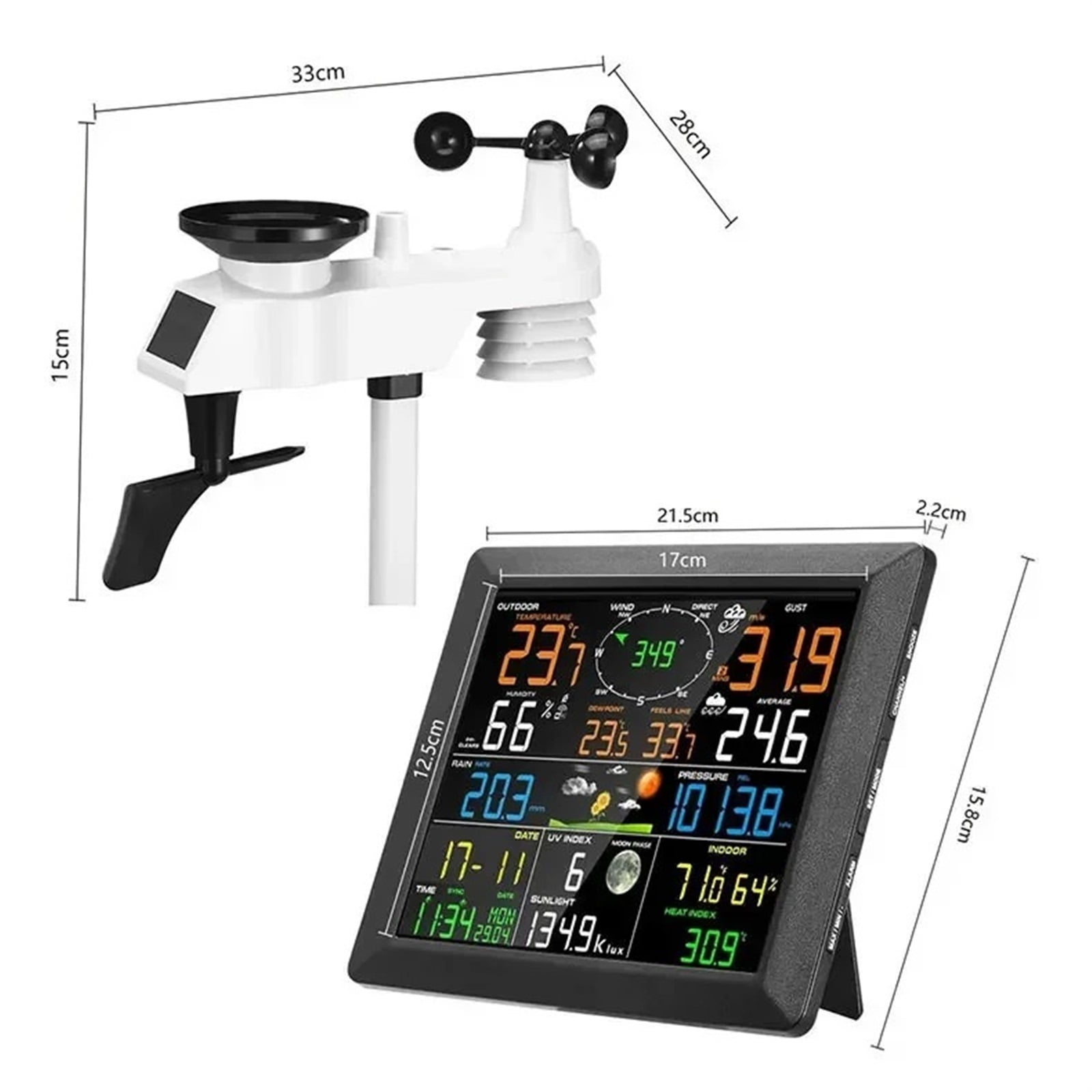 0320 Wireless Weather Stations 10 Inch Large Display Indoor Outdoor Thermo-hygrometer Rain Gauge Wind Speed 8 Channel Supports ,High Precision