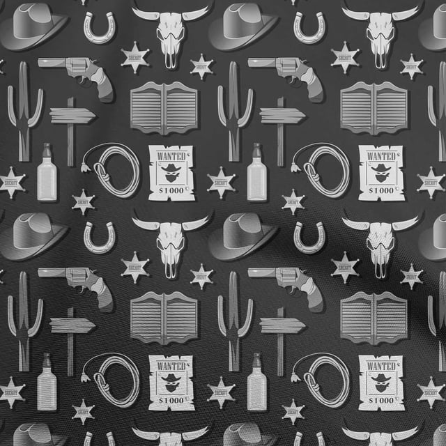 oneOone Polyester Spandex Gray Fabric Cowboy Sewing Material Print Fabric By The Yard 56 Inch Wide-aA
