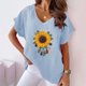 thumbnail image 1 of Fiudx Camisas para Mujer Camiseta de Manga Corta con Mangas Informales de Algodón y Cáñamo con Cuello En V y Estampado de Girasoles para Mujer, 1 of 4