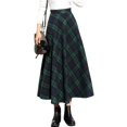 thumbnail image 3 of Womens Plaid Wool Blend Skirts Elastic Waist A-Line Pleated Long Skirts (Green L), 3 of 8