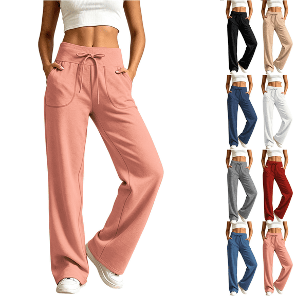 SimpleJoyi Womens Drawstring Sweatpants High Rise Wide Leg Pants with Pockets Loose Fit Casual Daily Trousers